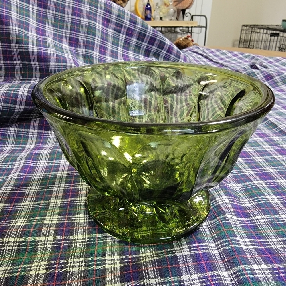 Anchor Hocking Olive Green Glass Pedestal Bowl